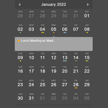 calendrier du mois avec gestion d'evenement
