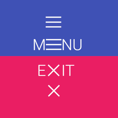 icone hamburger avec le mot menu et le mot exit
