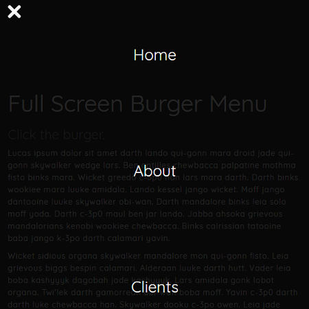 menu hamburger glissant en plein ecran