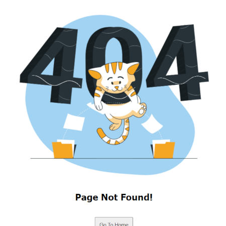 Page d'erreur 404 avec animation d'un chat pris dans des filets