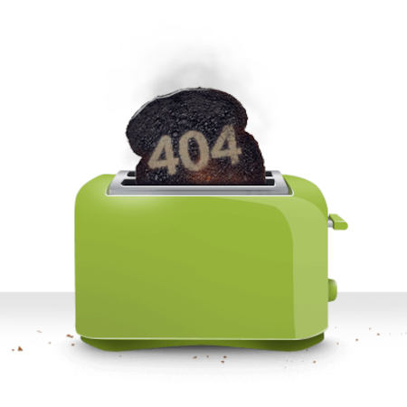 animation pour une page 404 : grille-pain avec toast crame